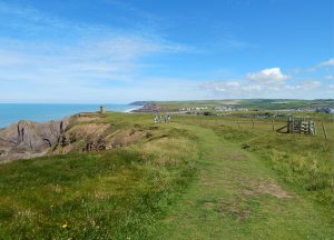 Walkers on the South West Coast Path above Bude